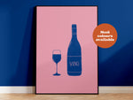 Vino Linocut Style Print: Pink and Blue / A4
