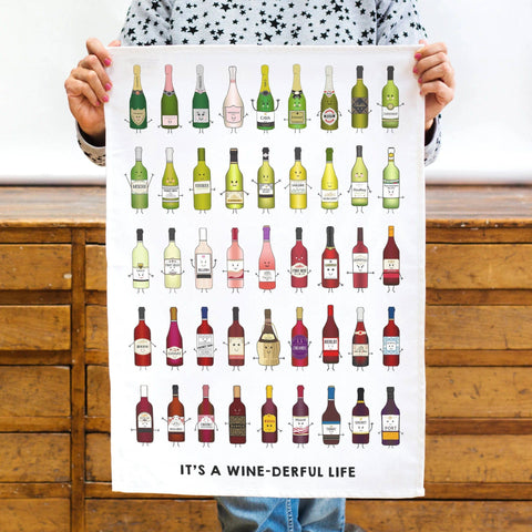 'WINEderful' Wine Montage Tea Towel