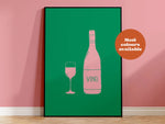 Vino Linocut Style Print: Green and Pink / A5